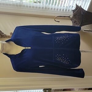Silverwear saphire blue velour zip front jacket silver/faceted beads Medium…New